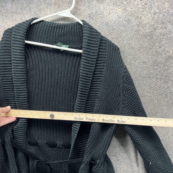 Lauren Ralph Lauren Sweater Womens Medium Black Tie Waist Open Front Cardigan - Picture 6 of 10